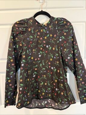 Tish Cox floral puff sleeve cotton-poplin painterly 'Swedish Meadow' print XS